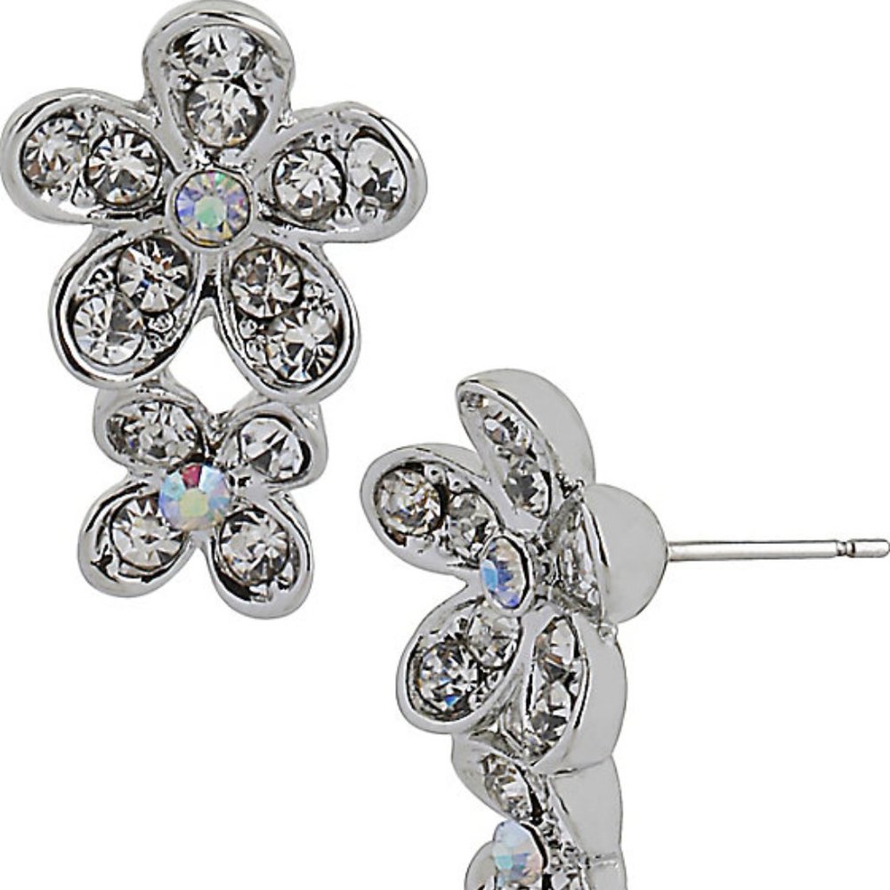 Betsey Johnson Crystal  Pave Double Flower Studs